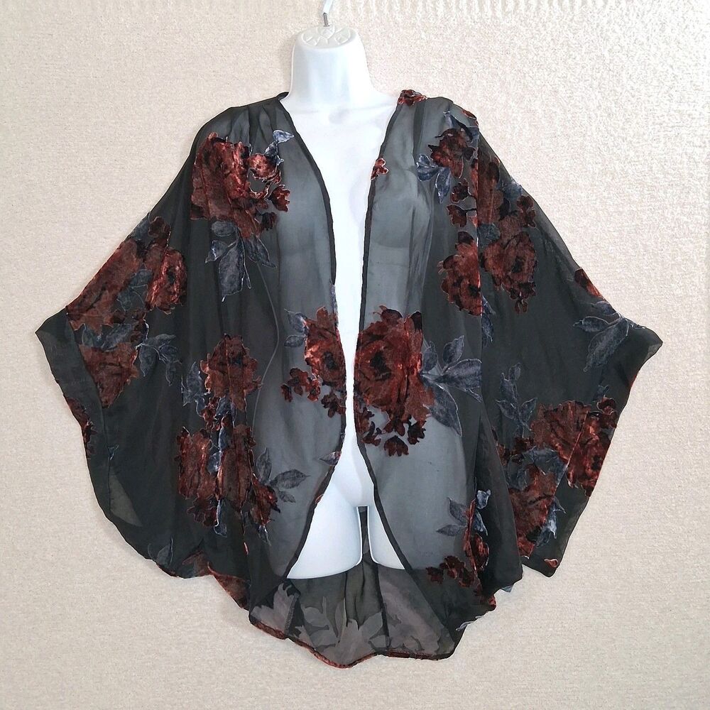 Sheer Burn Out Velvet Cardigan Kimono Sz M Whimsigoth Dark Romantic Boho Goth